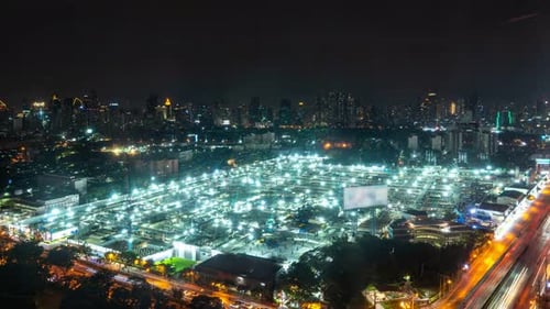 Time Lapse Cityscape and Construction Site in Metropolis Panoramic View