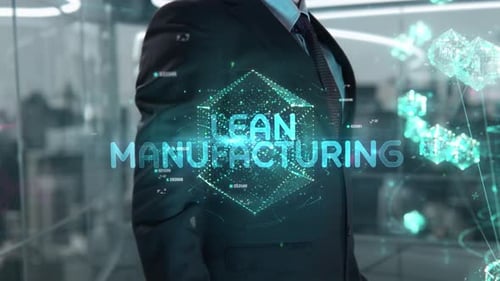 Geschäftsmann mit Lean Manufacturing Hologrammkonzept
