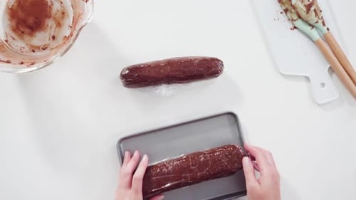 Wrapping and Preparing Chocolate Cookie Dough for Baking