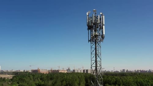 Cellular GSM Tower with 3G, 4G, 5g Transmitter. Communication Antenna. Future Technology