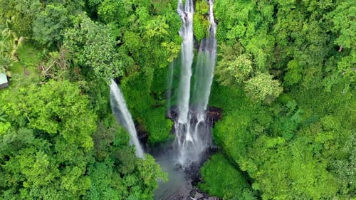 Sekumpul waterfall, Bali, Indonesia, Aerial view on the waterfall