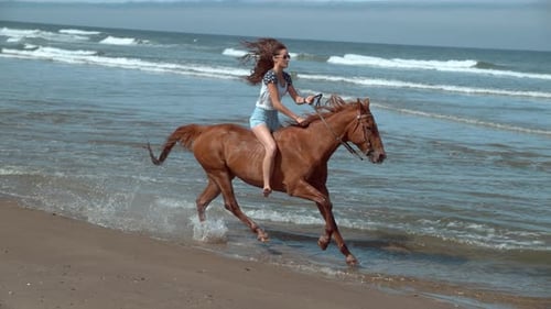 Super slow motion shot of woman riding horses at beach, Oregon, shot on Phantom Flex 4K