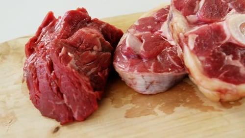 Raw Meat on Cutting Board Zooming In