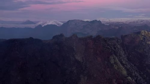Steaming Volcano Crater After An Enormous Blast With View Of The Gloaming Twilight.