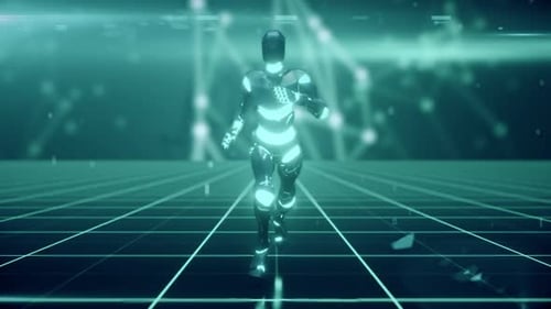 Running Futuristic Humanoid Robot