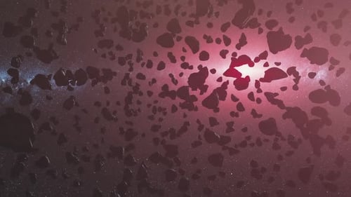 Computer Graph Black Space Rocks Fly in Purple Outer Space
