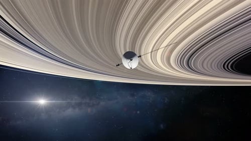 Space Probe Flying by Planetary Rings in Deep Space
