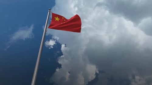 Seamless Loop of China Flag Waving in Cloudy Sky