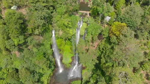 Aerial Shot of the Biggest Waterfall on the Bali Island - the Sekumpul Waterfall