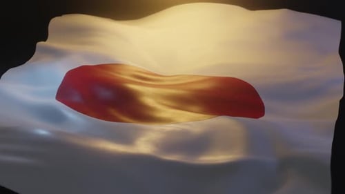 Flag of Japan Waving with Golden Sunlight