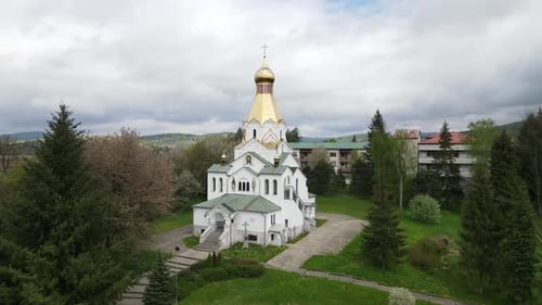 Aerial views of the Orthodox Church in Medzilaborce, Slovakia