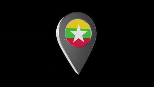 3D-Animationskarte-Navigationszeiger mit Flagge Myanmars mit Alpha-Kanal 4K