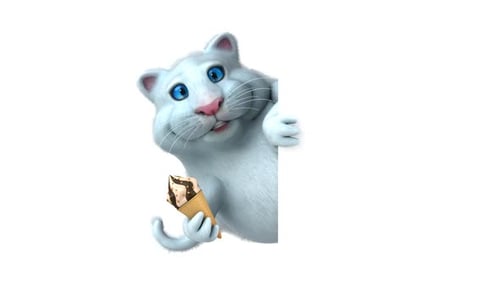 Funny 3D Animated White Cat Peeking with Ice Cream