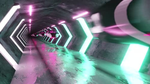 Long tunnel futuriste avec des voitures volantes