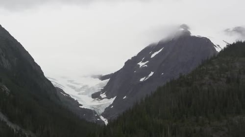 Panning view of glacier on mountain