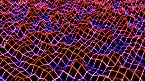 Linhas de grade de néon onduladas Lowpoly Wireframe dos anos 80 brilham iluminadas - 1080p