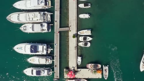 Drone Video Parallel to the Marina with Yachts and Boats in the Adriatic Sea