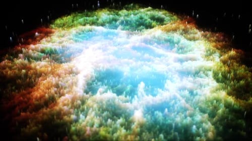 Abstract Glowing Particle Terrain with Colorful Energy Waves Background