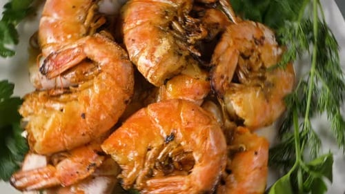 Close Up of Grilled Shrimp with Fresh Herbs