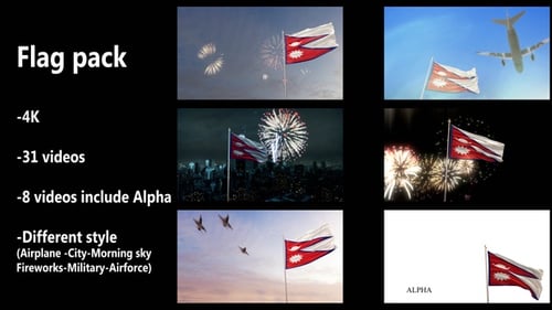 Waving Nepal Flag with Alpha Channel and Patriotic Scenarios