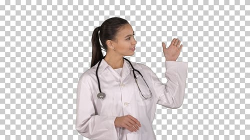 Young Woman Doctor Explaining Healthcare on Chroma Key Background