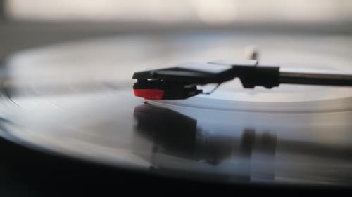 Record Spinning on Turntable in Close Up