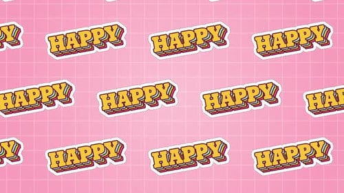 Retro Happy Word Sticker Bouncing Pattern Loop Background