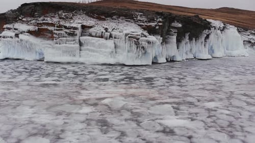 Aerial View of Winter Ice Landscape on Lake Baikal