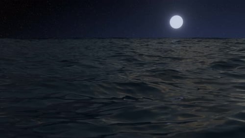 Ocean night landscape. Moonlight reflection on water.