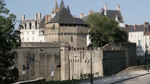 NANTES, FRANCE - JULY 2016 Entrance and draw bridge of castle of the Dukes of Brittany by the summe
