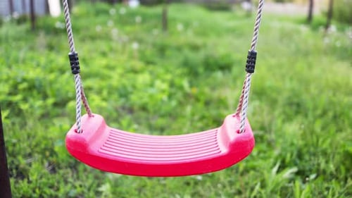Lonely Swing Hanging in a Garden Full of Green Grass and Trees in Springtime