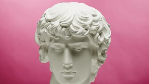 White Sculpture Head on Pink Background