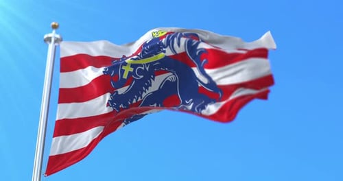 Waving Striped Flag with Blue Heraldic Lion