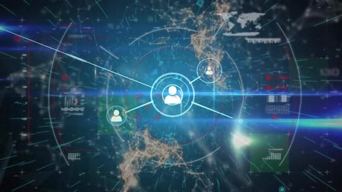 Profile icons and a digital interface