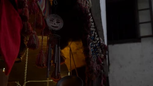 Hanging Decorations in Dimly Lit Location