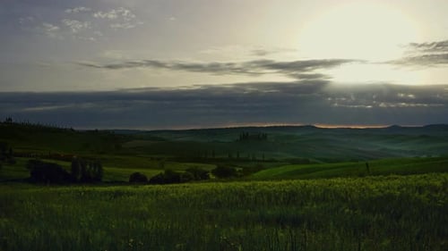 Tuscany Landscape Sunrise Farm House and Hills