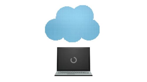Cloud computing. Animation presents notebooks transferring data to the cloud.