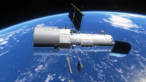 Modern Space Satellite Deploying Solar Panels in Earth Orbit