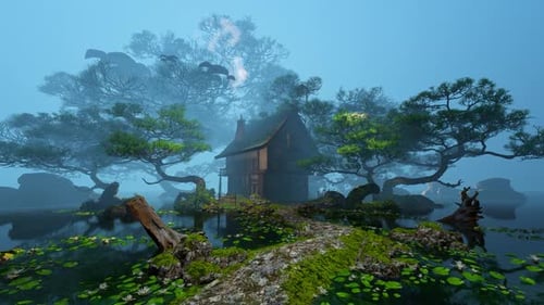 House On The Island And Forest