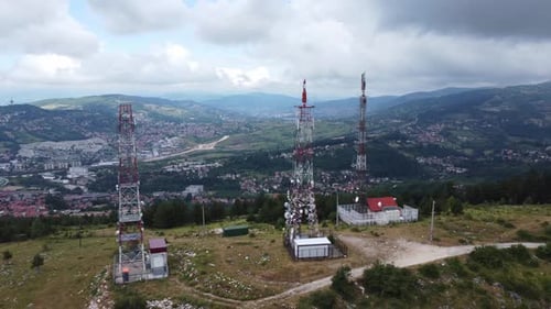 Telecommunication Towers Aerial View 4K