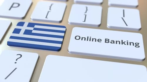 Online Banking Text and Flag of Greece on the Keyboard