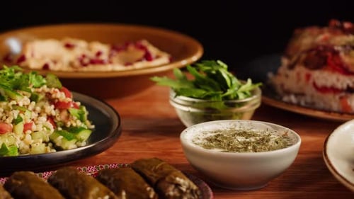 Kabsa Maqluba Dolma Tabbouleh Closeup Rice and Meat Dish Middle Eastern National Traditional Food