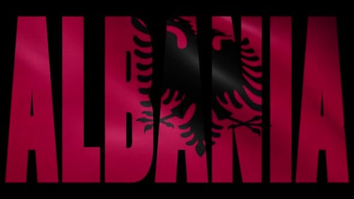 Albania Text Title with Waving Flag Reveal