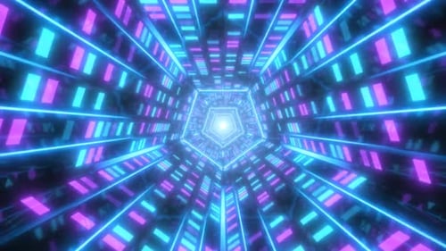 Ficção científica piscando luzes de néon reflexivo abstrato retrô do Pentágono Túnel - 1080p