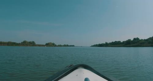 Fast Travelling On Large River With Speed Boat