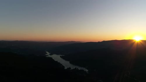 Aerial View Beautiful Sunset in the Mountains