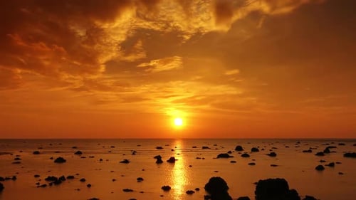 Tropical Sea Sunset on Beach, Zoom in Timelapse