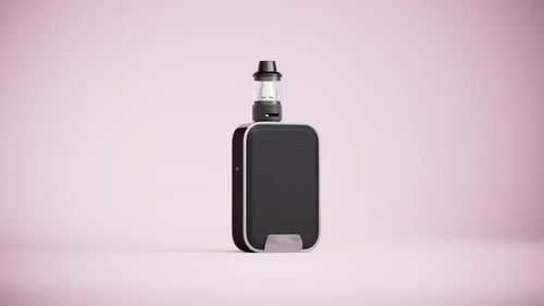 E-Zigarette auf dem rosa Hintergrund. Schwarze elektronisch Zigarette. Mit dem Tabak aufhören