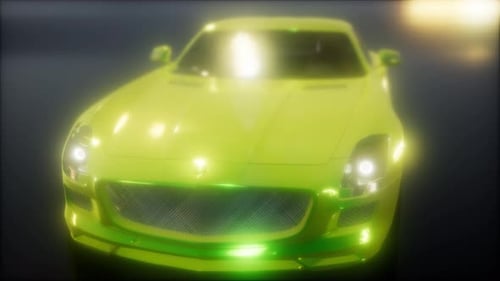 Neon Green Sports Car Animation with Luminous Reflections