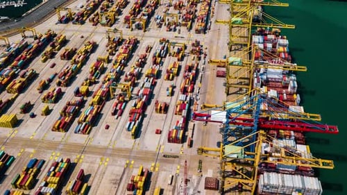 Aerial View of Shipping Port with Colorful Containers